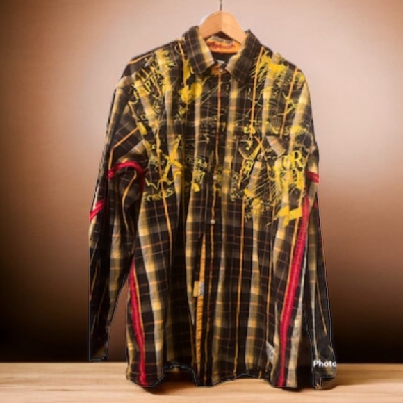 Akademiks Storm Rider Men's Sz XL button down shirt black and yellow - Picture 1 of 9